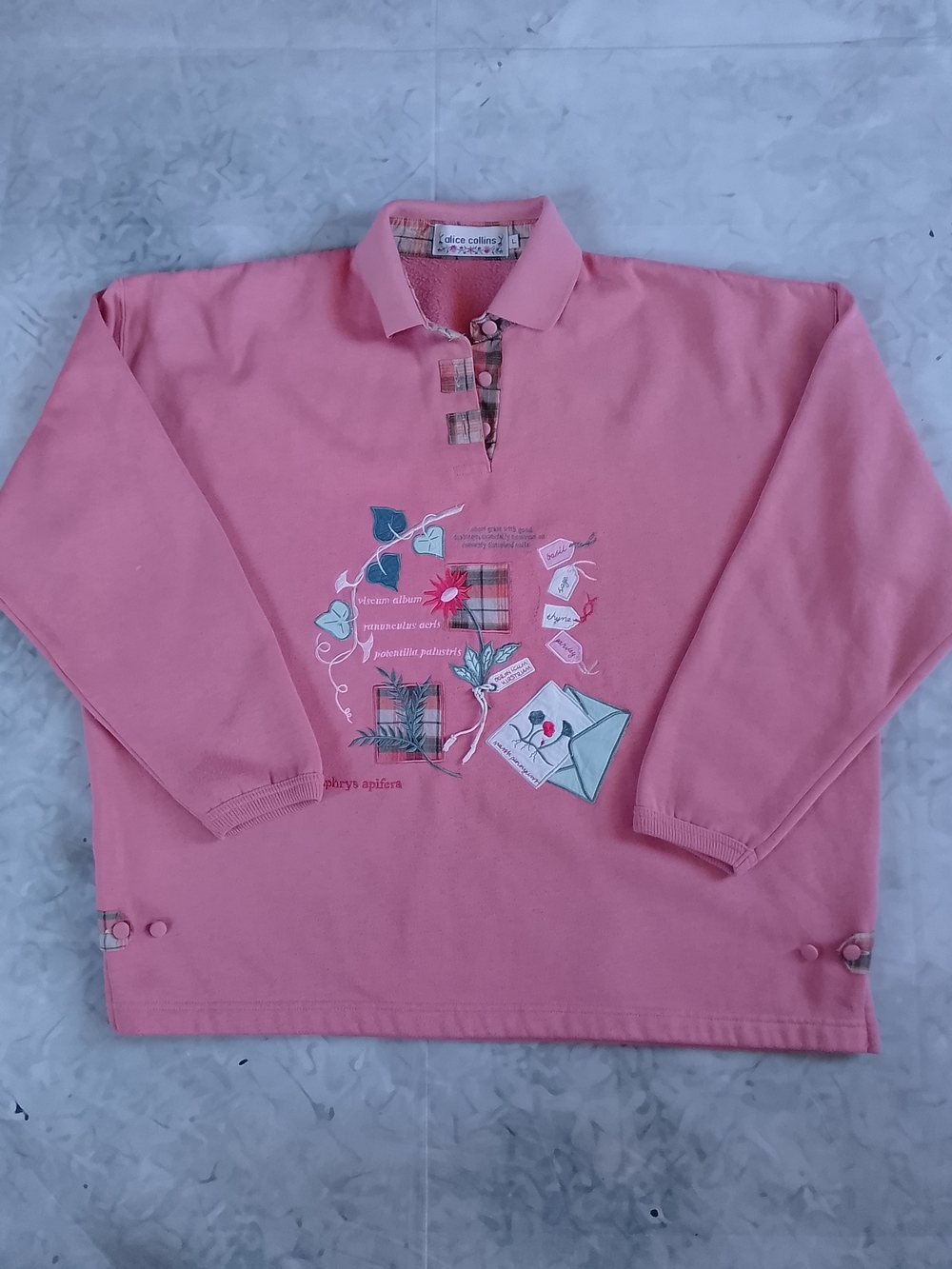 Vintage Pink Collared Vine Graphic Pullover ALICE COLLINS
